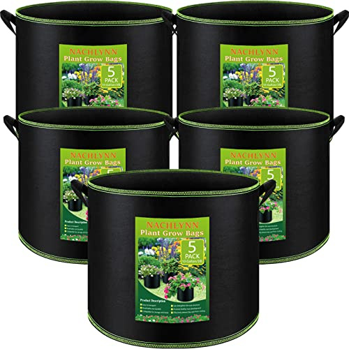 NACHLYNN Lot de 5 sacs de culture de 10 gallons avec poignées - Pots en tissu non tissé épais avec aération robuste - Pour plantes ou fruits et fleurs