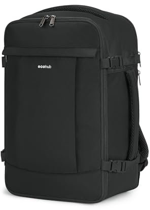 ECOHUB 20L Ryanair Handgepäck 40x20x25, Diebstahlsicher Handgepäck Rucksack, 3D Laptop Rucksack Wasserdicht, Recycelt Reiserucksack Handgepäck Flugzeug für Damen Herren, Patent Anhängig(Schwarz)