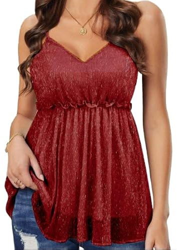WIEIYM Haut pour femme avec paillettes sexy à col en V sans manches avec bretelles réglables - Top débardeur à volants - Ourlet dégradé - Chemisier de cocktail - Veste de fête - Tenue de rave - Blouse