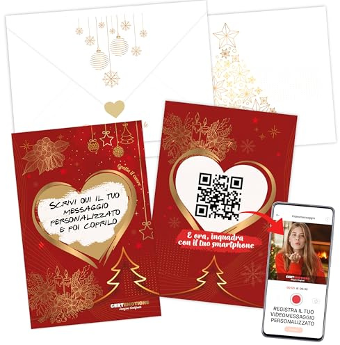 Godiru Biglietto Natalizio con adesivo Gratta e Vinci a forma di cuore. Possibilità di aggiungere un videomessaggio personalizzato. Busta lettera inclusa. Idea Regalo di Natale