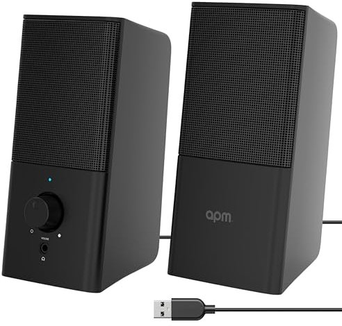 APM Kabelgebundene USB 2.0-Lautsprecher, Doppel-PC-Lautsprecher, Klarer und Hochwertiger Klang, Selbstversorgung über USB-Kabel, Lautstärkeregler, 16W Ausgang, Kompaktes Design, Schwarz, 571072
