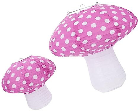 Mikikit 2pcs Mushroom Paper Lanterns Decorative Party Decorations for Boys and Girls Birthday Celebration