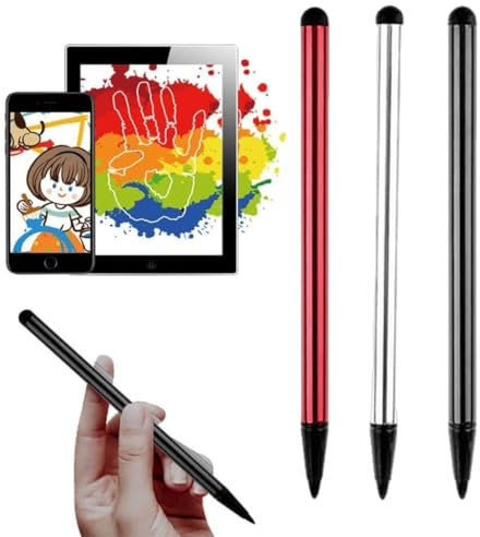 QEXUJOW Penne per cellulari,Confezione da 3 penna touch screen capacitiva universale 2 in 1 per tablet, ampiamente compatibile con tutti i dispositivi touch screen capacitivi