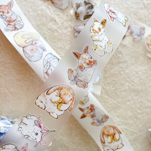 RICHTAPES Seahorse Forest Vol6 A34 Söt Kanin Ji, Pre-Cut Washi/PET Tape klistermärken, originaldesign, för scrapbook-tillbehör, klippbok tejp klistermärken, skräpdagstillbehör (matta pet)