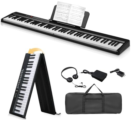 LEADZM 88 Tasten Faltbar Digital Piano, Halbgewichteten Klavier Piano, Elektronische Keyboard, E-Piano mit Dual-Bluetooth-Modus, 1000 Rhythmen, 1000 Tönen und 50 Demos für Anfänger (Schwarz)