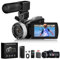 4K 60FPS Vlogging Camcorder with Night Vision, 64MP Video Camera with 18X Zoom & Flip Touchscreen, External Microphone, Slow Motion, Webcam for YouTube, Includes 2 Batteries & 64GB Card