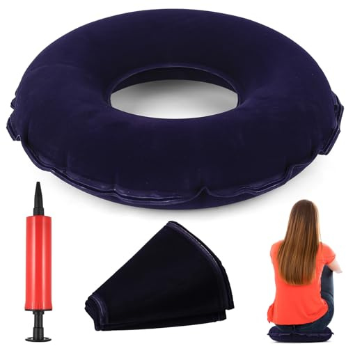 NPSPVOK 1 PcsCojín de Asiento, Cojín de Anillo InflableCojín Inflable Ortopedia, Cojín de Asiento Redondo para Hemorroides, Dolor de coxis, Embarazo con Bomba (Azul)