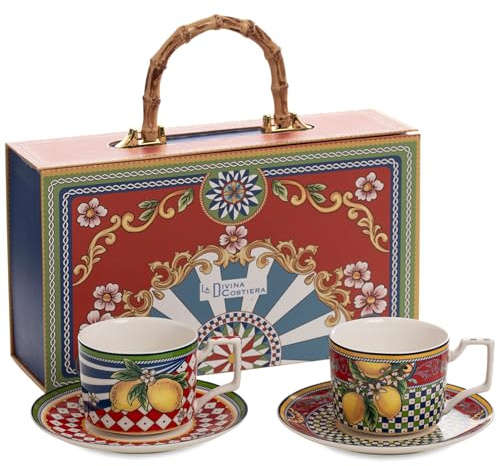 Box Ceramica Luxury Red Morning - Juego de 2 tazas + platillos para capuchino de 220 ml - SF168