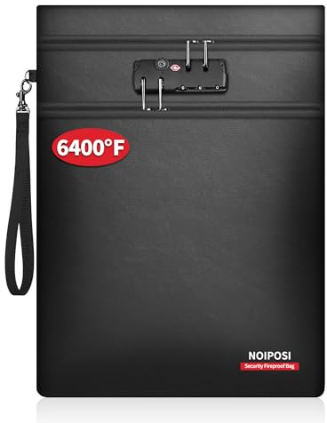 Noiposi 6400℉ Fireproof Document Bag with Lock,Dual-Zip Compartments 15x11 inch Fireproof Bag for Legal Letter Documents,12 Layers Heat Insulated Fireproof Waterproof Document Bag for Valuables