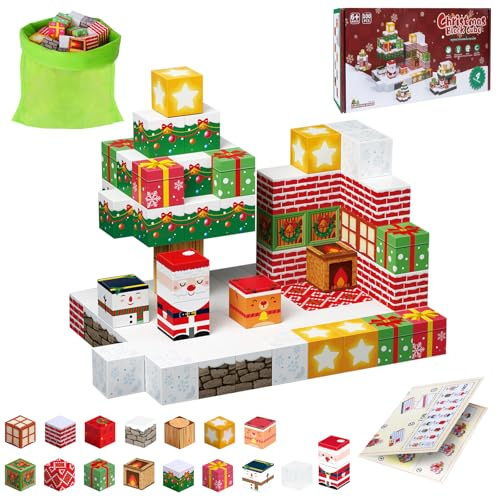 Blocchi magnetici, 100 pezzi di mattoncini magnetici per bambini, set di costruzioni per villaggio di Natale, giocattoli Montessori, tessere magnetiche per giochi per bambini, regalo creativo di
