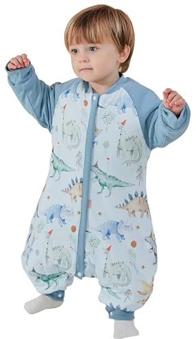Chilsuessy Baby Sleeping Bag with Feet 2.5 Tog Winter Sleeping Sack with Removable Sleeves Anti Kick Infant Toddler Wearable Blanket for Boys Girls Cotton, 2.5 Tog Dinosaur, M/2-3 Years