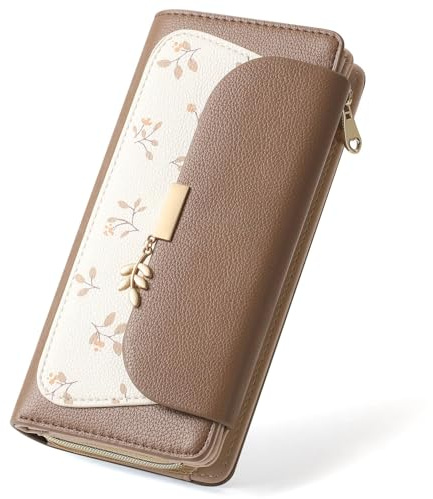 RRANCharltu Portefeuille Femme Grand, Porte Monnaie Femme Cuir, Porte-Carte | Portefeuilles et Porte-Cartes, Blocage RFID,Fermeture à Glissière Poche, Fentes pour Cartes, Fenêtre ID, Pendentif Feuille