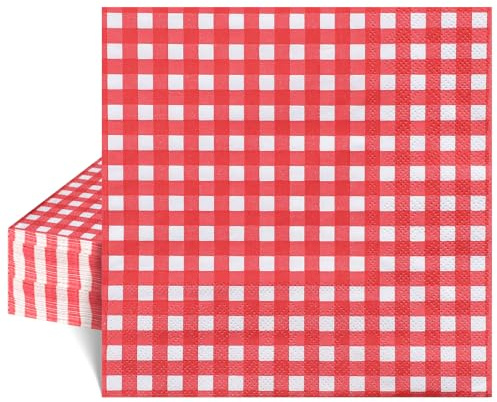 40 pezzi di tovaglioli rossi, 33 x 33 cm, tovaglioli di carta rossi e bianchi a quadri, 2 veli, tovaglioli di carta per feste, cocktail, matrimoni, feste per neonati, picnic e compleanni