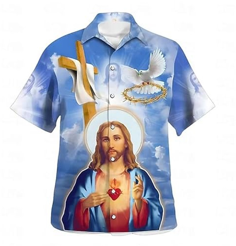 TangoDS Chemises hawaïennes Vintage Jesus Graphic pour Hommes Chemises imprimées en 3D Tops Chemise d'été à Manches Courtes et Boutons