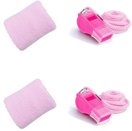 THXFUNAREA Pack 2 Silbatos Rosa + 2 Muñequeras, Silbato Arbitro Profesional Potente para Fútbol, Baloncesto, Entrenamiento Canino y Aventuras al Aire Libre, Mujer