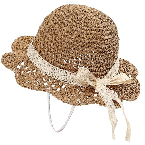 kitcorn Chapeau de Paille Fille D'été 1-6 Ans Chapeau Bobs de Soleil Large Bord Pliable Bébé Enfant pour Les Voyages à la Plage,1,2,3Ans
