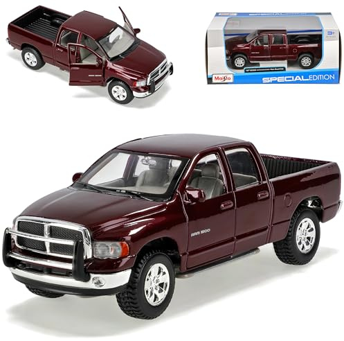 Maisto Dodge Ram Quad Cab Rot Pick-up 2002-2009 1/24 Modell Auto mit individiuellem Wunschkennzeichen