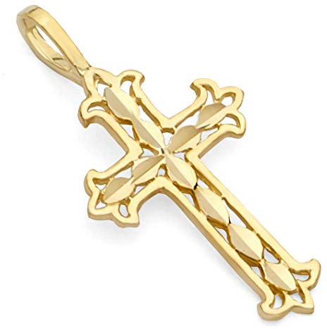 The World Jewelry Center 14k REAL Yellow Gold Religious Cross Charm Pendant