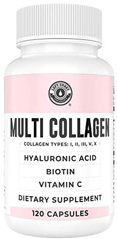 Collagen Capsules with Biotin, Hyaluronic Acid, Vitamin C, Hydrolyzed Multi Collagen Peptide Capsules Types I, II, III, V, X For Skin, Hair, Nails and Joint Health Supplement* 120 Count