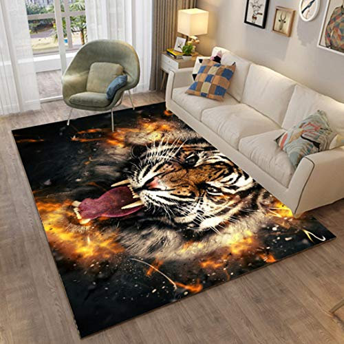 3D Wolf Tiger Löwe Muster Cartoon Teppiche für Wohnzimmer Schlafzimmer Dekor Teppich Weiche Flanell Kinderzimmer Spielbereich Teppiche Küche Korridor Esszimmer Bodenmatte (Schwarz,120*160cm)