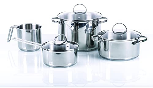 MONETA BATTERIA 7 PEZZI ALLEGRO INOX - Batteria Pentole Acciaio Inox per Induzione con Coperchi in Vetro Set di Pentole Professionale Compatibile Gas Elettrico e Vetroceramica