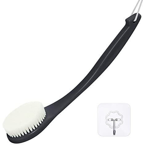 Rückenbürste Massagebürste Badebürsten, Duschbürste Körperbürste Schrubber mit Langem Stiel für Peeling Massage Verbessern die Durchblutung (Schwarz PE)