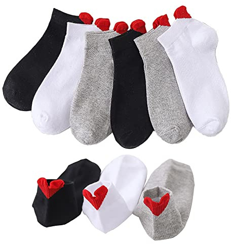 GEYIWSSXY Chaussettes Femme Mignonnes avec Motif de Dessin Animé, Chaussettes de Sport Cheville Black White Gray 6Pcs