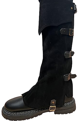 FORNYIN Men 's Pirate Boots Cover,Faux Leather Medieval Boots Cover, Costume Boot Covers Viking Warrior Knight Armor Leg Gaiters Costume Cosplay Accessories for Halloween Black