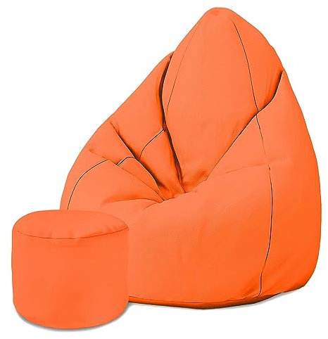 DreamRoots Sitzsack für Kinder und Erwachsene - Sitzsack mit Füllung, Lehne, Hocker und Bezug - Oxford Stoff 220 gr/m2 Wasserdicht - Sitzkissen Boden - Chill Sack M, Orange