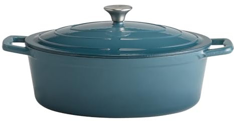 APS 88316 Teglia con coperchio 5 STARS, in ghisa, adatta all'induzione, resistente al forno, con supporto per il coperchio, 33 x 25 cm, 5 litri, turchese