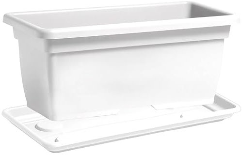 Nicoli Pot de jardinière d'extérieur 80 cm 100 cm en polyéthylène avec soucoupe pour plantes ou fleurs, vase rectangulaire pour balcon, jardin, terrasse, (blanc, 80 cm 80 x 40 x 34)