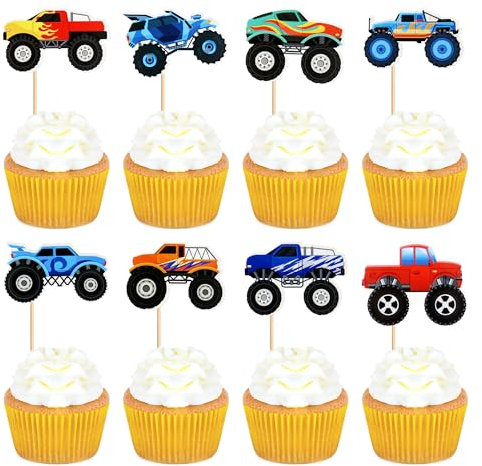 24Pcs Monster Truck Cupcake Toppers Monster Truck Cupcake Decoration Picks Monster Truck Theme Baby Shower Boys Birthday Party Cake Supplies