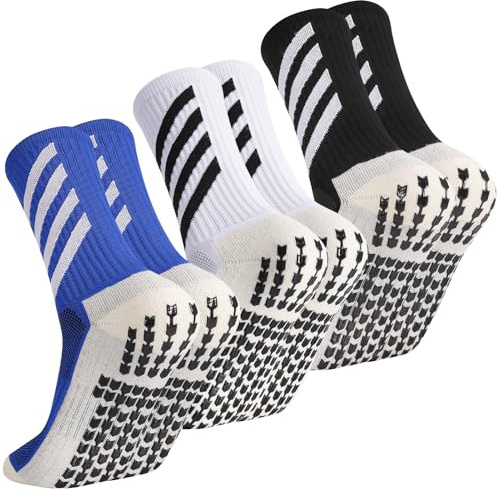 Meng Jiaran 3 pairs Grip Socks for Football, Anti-slip Football Sock Soccer Socks with Rubber Dots Athletic Socks for Men Women Running Yoga Football Pilates & Training