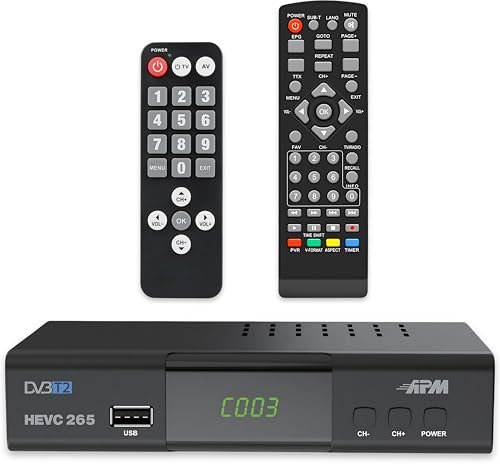 APM Décodeur TNT Full HD 1080p, Tuner TNT H.265 HEVC, Télécommande Simplifiée, Démodulateur DVB-T2 DVB-C Ports HDMI, Péritel, USB, Coax. Chaînes Terrestres Gratuites France Allemagne Espagne, 428002