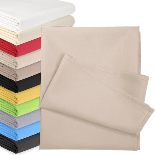 Bettlaken OHNE Gummizug 120 x 200 cm Beige (85% Baumwolle 15% Poly) Betttuch Glatte Betttücher Baumwolle Laken Haustuch Leintuch