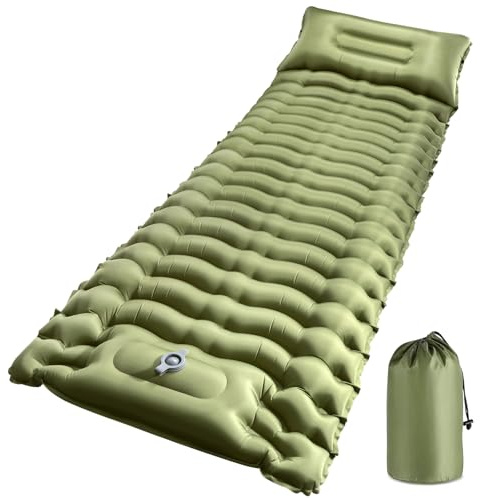 HSYFUNA Matelas de Camping Autogonflant, 13CM d'Épaisseur, Tapis Gonflable Ultraléger et Imperméable avec Oreiller et Pompe à Pied – Portable pour Tente, Plage, Randonnée, Camping