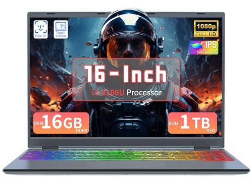 AocBook 16 Touchscreen Laptop-IPS High-Definition, i3-8109U Processor, 16GB RAM, 1TB SSD, RGB Backlit Keyboard, Face Recognition, 180 Degree Opening and Closing