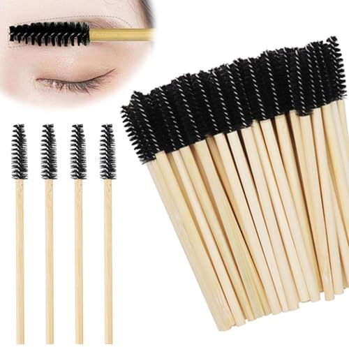 Disposable Lash Mascara Wands, 50PCS Bamboo Eyelash Mascara Brushes, Black Eyelash Spoolies eyebrow brush Makeup Kit, Eyelashes Extension Brush Applicator Mascaras Wands Cosmetic Makeup Tools