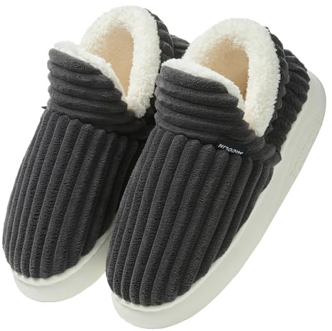 Donpapa Chaussons Femme Homme Hiver Chaud Pantoufles Confortable Fermé Peluche Fourrure Antidérapantes Mousses à Mémoire Intérieur et Extérieur Noir 270
