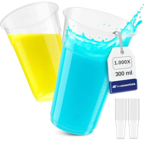 Inoverse Lot de 1000 gobelets en plastique de 0,3 l – Transparent – Gobelets à bière, gobelets en plastique, gobelets de fête, gobelets à eau, gobelets Slush