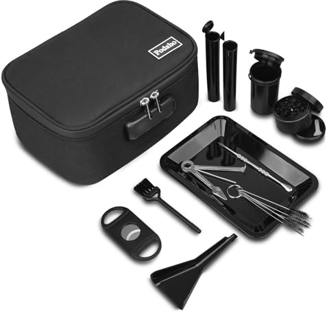 PODAHO Classic Smell Proof Bag With Combination Lock, Water-Resistant Organizers Carrier Case with 10 PCS Accessories, Portable Container Box, Great Gift for Friends, Black, Medium.