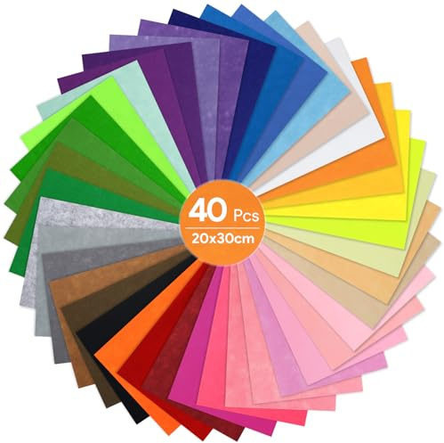 Catephe 40 Pcs 20 x 30 cm Felt Fabric Sheets | 40 Assorted Colors Craft Felt for Sewing DIY Art Craft