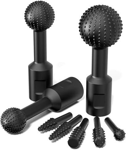 BURMONG 8Pcs Ball Gouge Rotary Burr & Rasp Set for Wood– 3-PC 5/8-11 Sphere & 5-PC 1/4 Hex Shank for Angle Grinders & Drills (Ball Gouge + Rotary Rasp File Set（8Pcs))