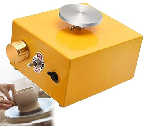 torno de alfarero, Torno de cerámica 2000 RPM con dos platos giratorios | Rotación bidireccional controlable | Interruptor avance/retroceso(Yellow)