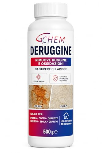 Derugginante per Pietra e Cotto – Rimuove Ruggine e Ossidazioni da Superfici Lapidee – Azione Rapida Professionale – Ideale per Granito, Quarzite, Serizzo, Beola – 500g - DERUGGINANTE PROFESSIONALE
