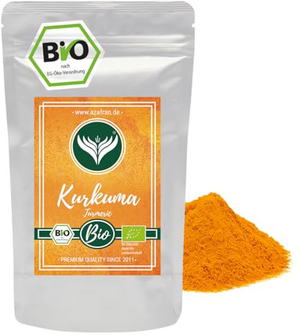 BIO Kurkuma Pulver, Kurkumawurzel fein gemahlen, Kurkumapulver als Gewürz oder für Curcuma Tee/Milch 250g