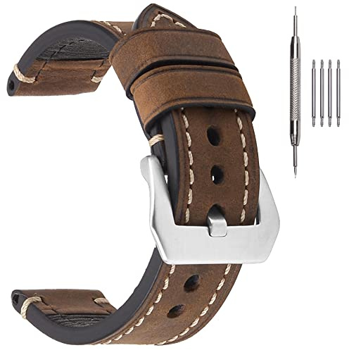 EACHE bracelets de montre en cuir épais pour hommes, bracelets de montre en cuir ciré à l'huile de cheval fou 20mm 22mm 24mm 26mm plus de couleurs