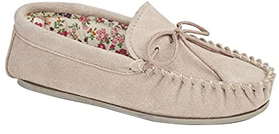 Mokkkers Lily läder mockasin toffel textil blommigt foder