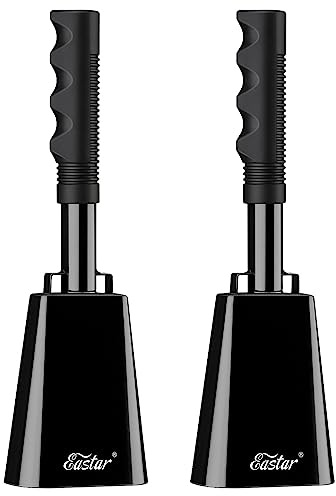 Eastar Cow Bell with Handle, Large Cow Bells for Sporting Events, 2 Pack 10 Inch Cowbells Loud Noise Makers Cheering Bell for Football Games Shool Graduation, Black