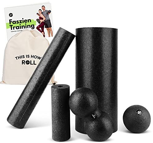 Faszien Sets - je nach Set Faszienrolle klein und groß, Duoball 8 und Ball 8 cm - Faszienset zur effektiven Faszien & Triggerpunkt Massage inkl. Startguide